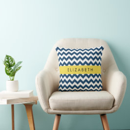 "Navy Blue Zigzag, Navy Blue Chevron", ditt namn Kudde