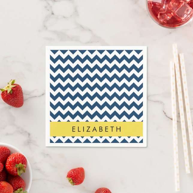 "Navy Blue Zigzag, Navy Blue Chevron", ditt namn Pappersservett (Insitu)