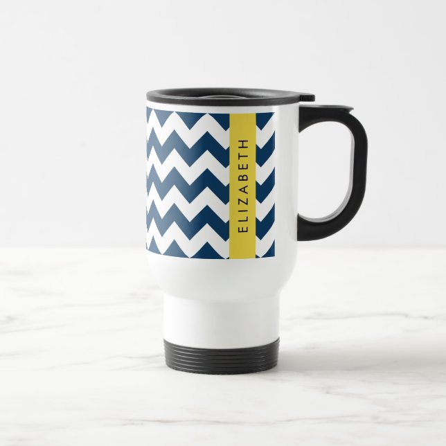 "Navy Blue Zigzag, Navy Blue Chevron", ditt namn Resemugg (Höger)