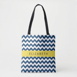"Navy Blue Zigzag, Navy Blue Chevron", ditt namn Tygkasse