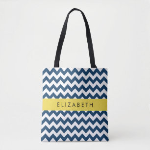 "Navy Blue Zigzag, Navy Blue Chevron", ditt namn Tygkasse