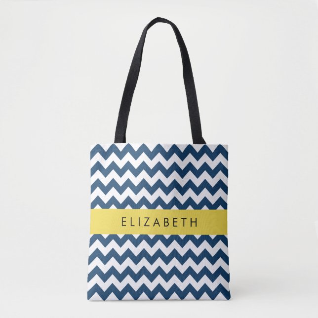 "Navy Blue Zigzag, Navy Blue Chevron", ditt namn Tygkasse (Framsida)