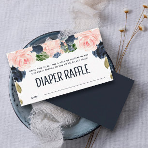 Navy Blush Blommig Bebis Shower Blöja Lotteri Tilläggskort