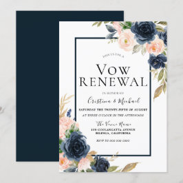 Navy & Blush Blommig Elegant Vårförnyelse Inbjudningar