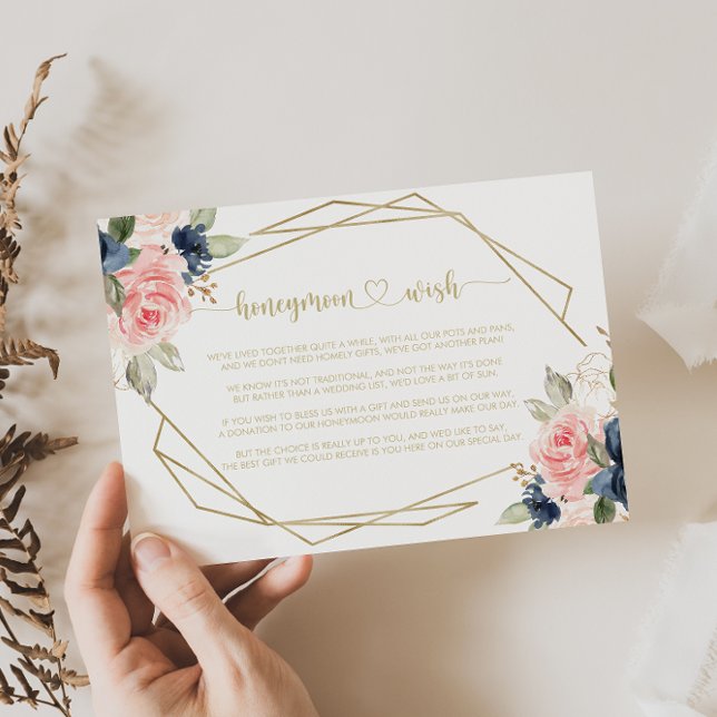 Navy Blush Blommig Guld Geometrisk Bröllopshälsnin Tilläggskort (Skapare uppladdad)
