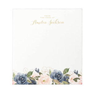 Navy Blush Blommig Personlig Anteckningsbok Papper Anteckningsblock