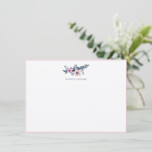 Navy Blush Blommig Personlig Namn Pappersvaror Tack Kort