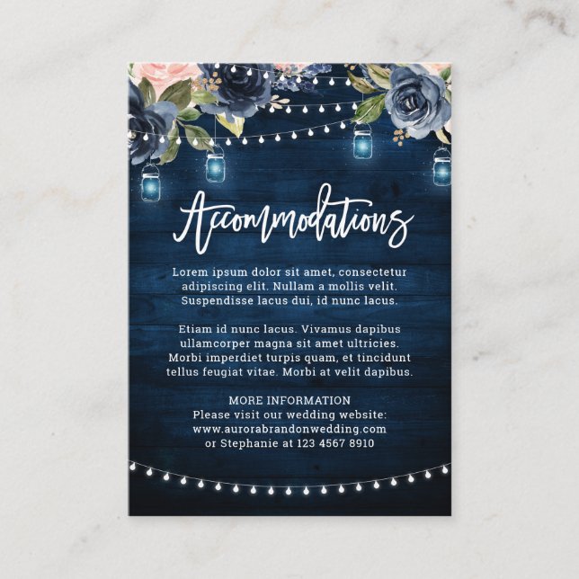 Navy Blush Blommig Rustik Strängljus Inredning Tilläggskort (Framsida)
