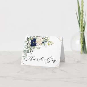 Navy Blush Blommor Greenery Geometrisk Bröllop Tack Kort