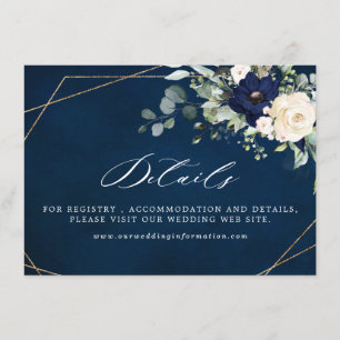 Navy Blush Blommor Grönska Geometrisk Bröllop Tilläggskort