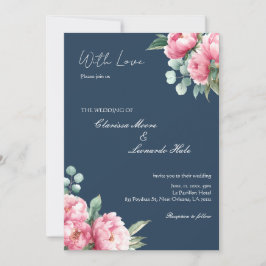 Navy Blush Peony Foto Bröllop Inbjudningar