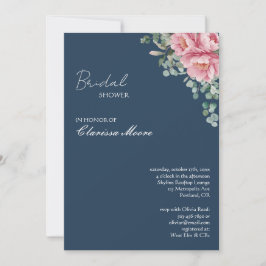 Navy Blush Peony Gold Frame Bridal Shower Inbjudningar