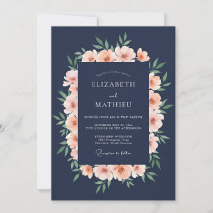 Navy Blush Peony Romantisk Bröllop Inbjudningar