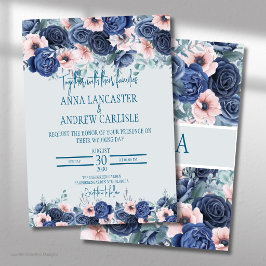 Navy & Blush Rosa Akvarell Bröllopsinbjudningar Inbjudningar