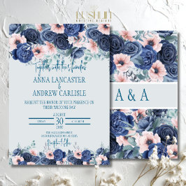 Navy & Blush Rosa Akvarell Bröllopsinbjudningar Inbjudningar