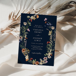 Navy Boho Blommig Bröllopsinbjudan Inbjudningar