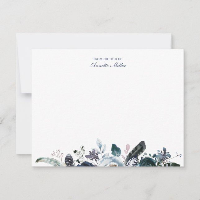 Navy Boho Blommigt Personlig Stationery Notecard Anteckningskort (Framsida)