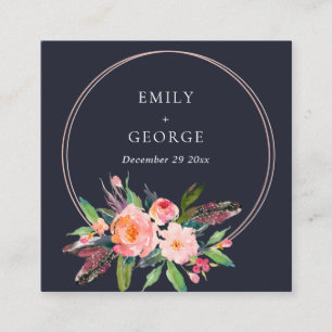 NAVY BOHO BLOMMIGT WREATH BRÖLLOP WEBSITE OSA FYRKANTIGT VISITKORT