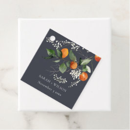 Navy Boho Orange Blommar Botanical Bröllop Gåvor Etiketter