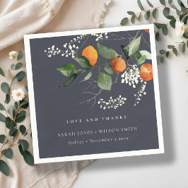 Navy Boho Orange Blommar Botanical Bröllop Napkins Pappersservett