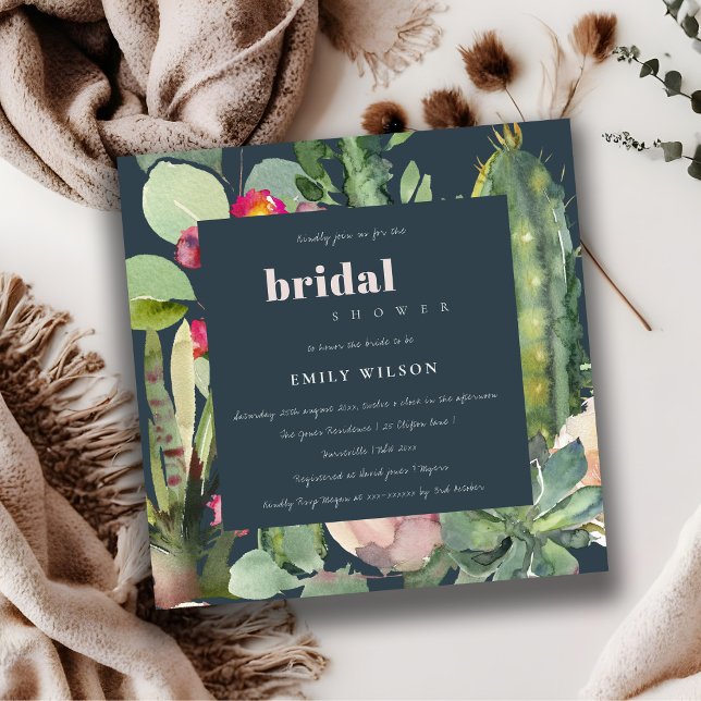 NAVY BOHO ROSA BLOMMIGT CACTI FOLIAGE MÖHIPPA INBJUDNINGAR (Skapare uppladdad)
