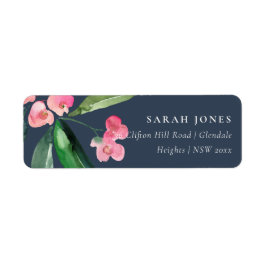 NAVY BOHO ROSA CHRIST THORN CACTI BLOOM ADRESS RETURADRESS ETIKETT