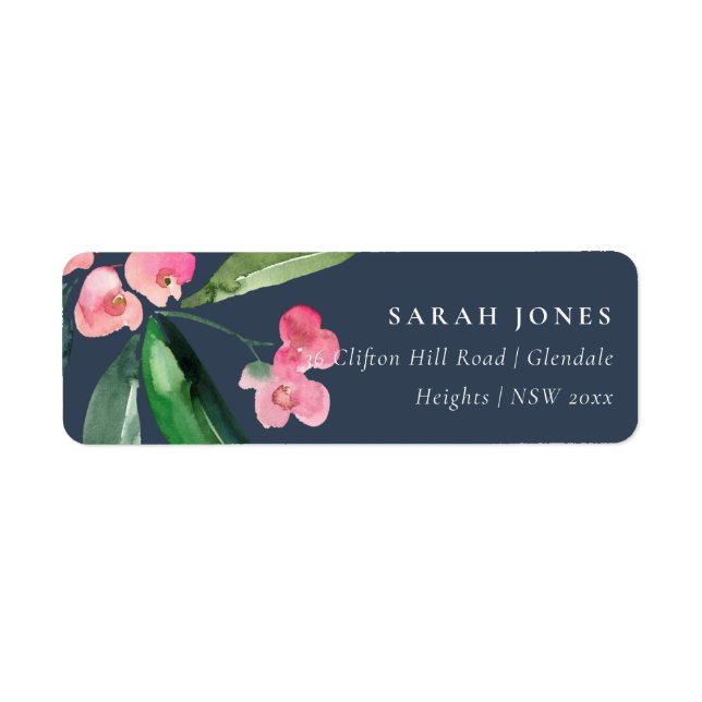 NAVY BOHO ROSA CHRIST THORN CACTI BLOOM ADRESS RETURADRESS ETIKETT (Framsidan)