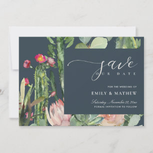 NAVY BOHO ROSA DESERT CACTUS BLOMMIGT WATERCOLOR SPARA DATUMET