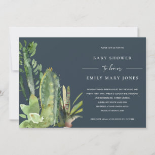 NAVY BOHO SUCCULENT DESERT CACTI FAUNA BABY SHOWER INBJUDNINGAR
