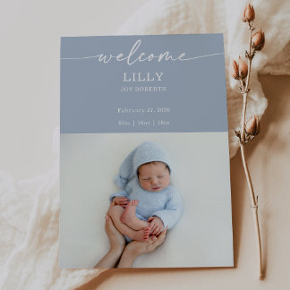 Navy Boho Welcome Baby Photo Announcement Card Inbjudningar