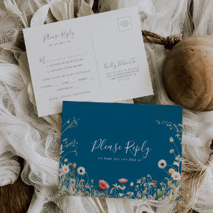 Navy Boho WildblomMenu Choice OSA Postcard Vykort