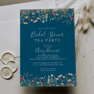 Navy Boho WildblomMöhippa Tea Party Inbjudningar