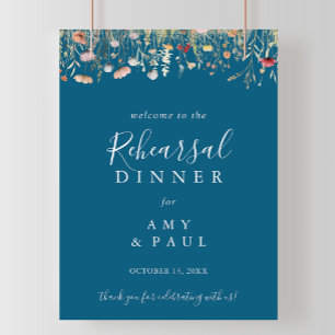 Navy Boho Wildbloms Rehearsal Dinner Välkommen Poster