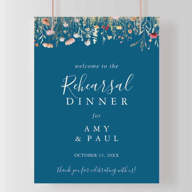 Navy Boho Wildbloms Rehearsal Dinner Välkommen Poster (Skapare uppladdad)