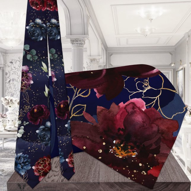 Navy Bordeaux Garden WedWedTie Slips (Skapare uppladdad)