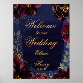 Navy Bordeaux Välkommen till Bröllop 24 x 32 tum Poster