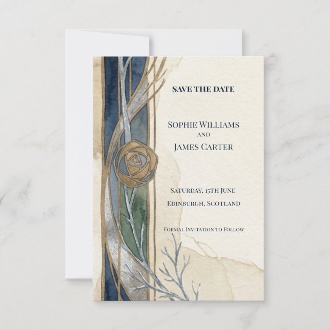 Navy Botanical Save The Date-kort Spara Datumet (Framsida)