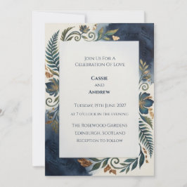 Navy Botanical Skotsk Bröllopsinbjudan Inbjudningar