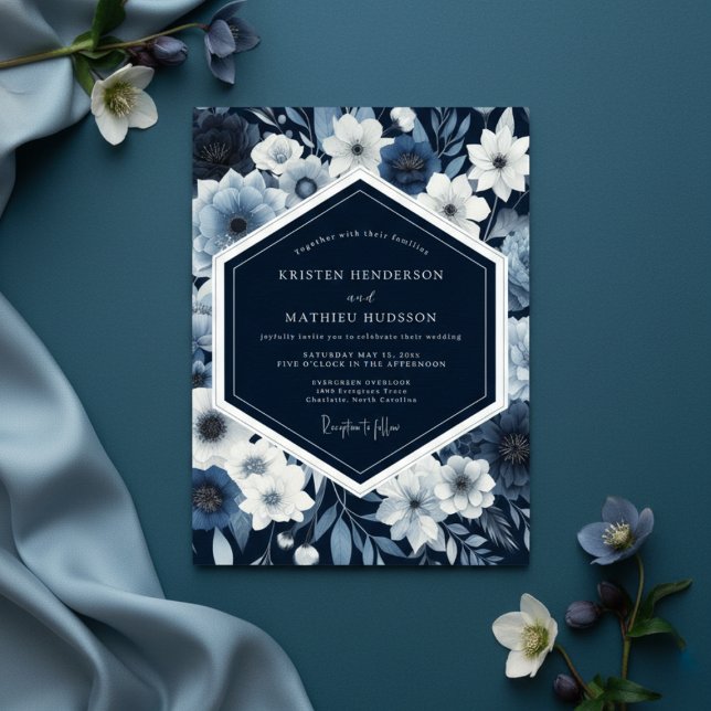 Navy Botanical Whimsy Wedding Inbjudningar (Skapare uppladdad)