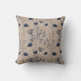 Navy Botanical Wildflower Throw Pillow Kudde