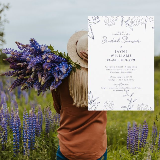 Navy Botanisk Bröllopsdusch Inbjudningar (Skapare uppladdad)