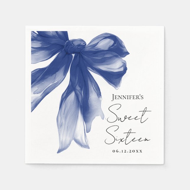 Navy Bow Coquette Script Sweet 16-fest  Pappersservett (Framsidan)