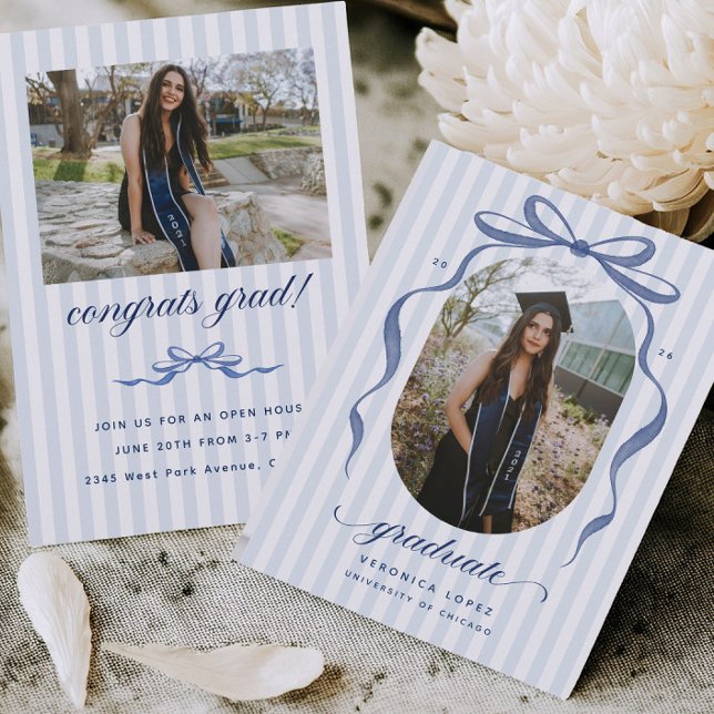 Navy Bow Graduation Open House Party Invitation Inbjudningar (Skapare uppladdad)