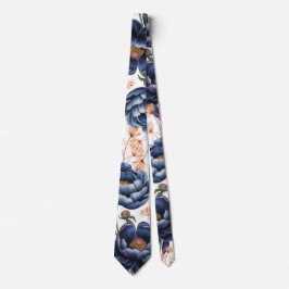 Navy & Bränd Orange Blommig Bröllop Slips