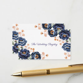 Navy & Bränd Orange Blommig Bröllopslista Tilläggskort