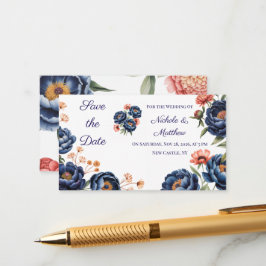 Navy & Bränd Orange Blommig Spara Datum Tilläggskort
