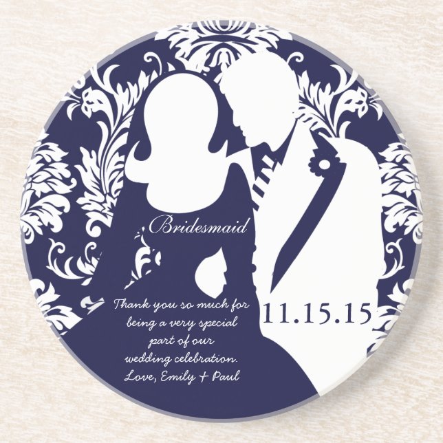 Navy Bridesmaid Bröllop Bride & Groom Underlägg (Framsidan)
