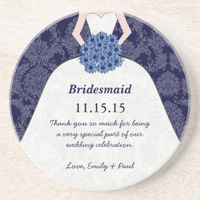 Navy Bridesmaid Bröllop Gown Underläggs Underlägg (Framsidan)