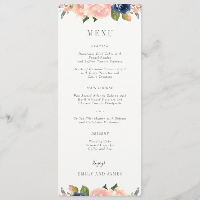 Navy  Bröllop Menu Card #NBC Meny (Framsida)