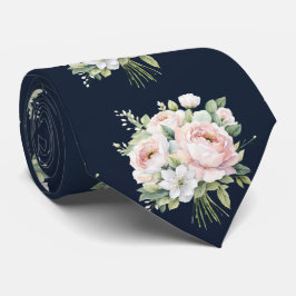 Navy Bröllop Tie Rosa Peonies Slips